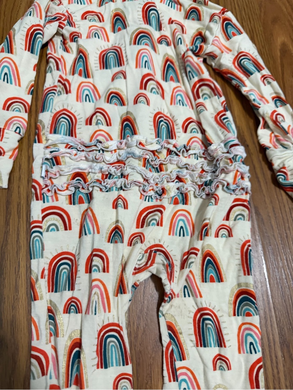 Posh Peanut Skyla Rainbow Ruffle Trim baby footie pajama sleeper size 12-18mo - Picture 6 of 9